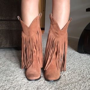 Leather Brown Fringed Cowgirl Boots